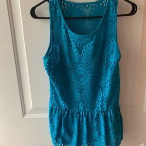Turquoise peplum lace top